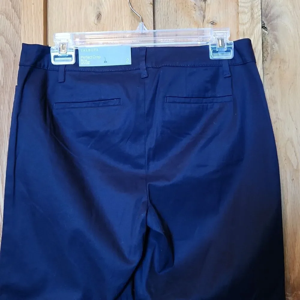 Talbots Perfect Crop Slim Leg Mid Rise Casual Cotton Pants, Size 2, Dark Blue